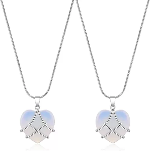 IDesign Best Friend Necklace for Women Rose Quartz Heart Opal Necklace For Women Friendship Necklaces, Birthday Gift, Mother