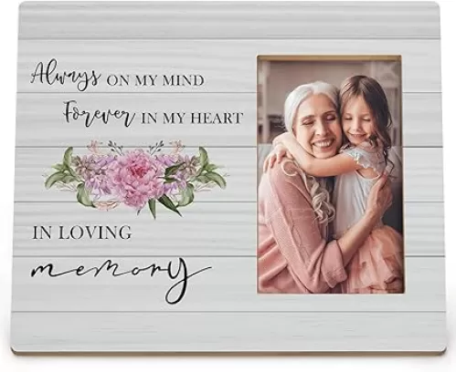 In Loving Memory Picture Frames, Memorial Picture Photo Frames, In Memory of Loved One Gifts, Sympathy Gift, Always on my Mind Forever in My Heart Wood Picture Frames for 4x6 Photos