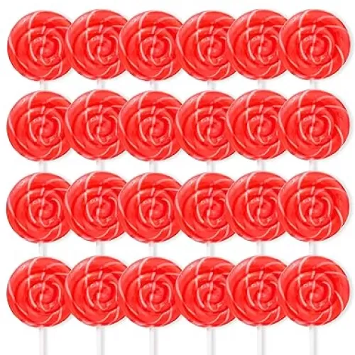 Individually Wrapped Red Swirl Lollipops, Strawberry Flavored, Patriotic Candy, 24 Pieces