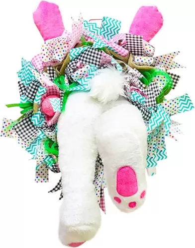 Initial Wreath White Bunny and Ears Wreath Attachment. Easter Decoration.Bunny Butt with Ears Heart Shaped Wreath Form