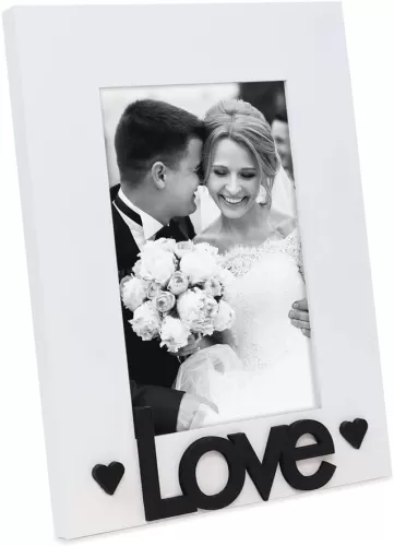 Isaac Jacobs White Wood Sentiments “Love” Picture Frame, 4x6 inch, Photo Gift for Loved Ones, Family, Display on Tabletop, Desk (White, 4x6)