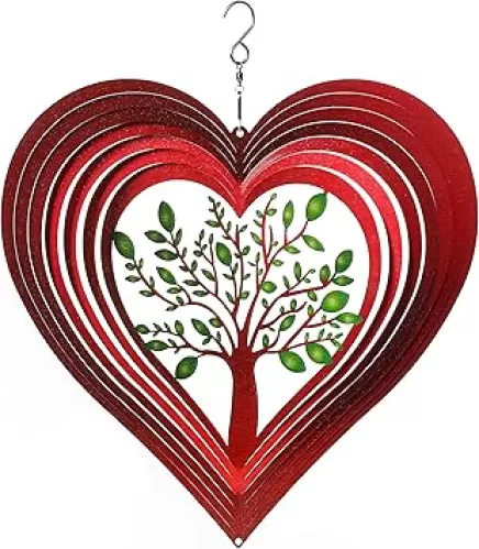 ISEO Heart Wind Spinner for Yard and Garden, Hanging Outdoor Decor, Yard Art, Porch and Patio Decorations, Metal Wind Spinners Outdoor, Weather Resistant, 12”