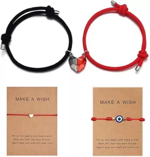 JczR.Y Attract Couple Bracelet 7 Knot Red Rope Evil Bracelet Mutual Attraction Heart Bracelet Matching Couples Bracelets Set for Him And Her Women Friendship Rope Jewelry 4 Pcs