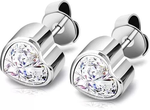 JEROOT Hypoallergenic Stud | Cubic Zirconia Moissanite Studs for Women | Pure Titanium Earrings Studs | Dainty Geometrical Bar Triangle Heart Earrings