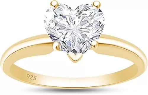 Jewel Zone US Heart Shaped White Cubic Zirconia Anniversary Solitaire Ring in 14k Gold Over Sterling Silver (5 Carat)