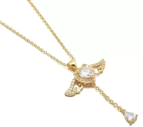 Jewelry Kingdom 1 Gold Chain Necklace for Women Heart Pendants Necklace Stones Charm Necklace Silver 18K Gold Plated 18 + 2 inch Chain, Graudation Anniversary Birthday Gift for Mom Wife
