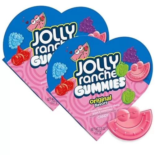 Jolly Ranchr Gummies Valentine's Heart Shaped Gift Box - 2 Pack Assorted Fruit Original Flavors Gummy Candy Valentine's Gift For Her, Teachers & Loved Ones - 3.8 Oz Boxes