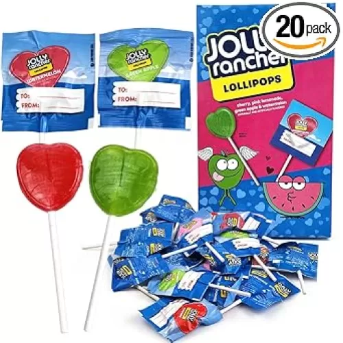 JollyRancher Heart Lollipops – 20 pcs Heart Shaped Lollipops – Valentine’s Pack – Delicious Valentines Day Candy In Sealed Bags – Individually Wrapped Valentine Day Lollipops – Ideal For Friends and