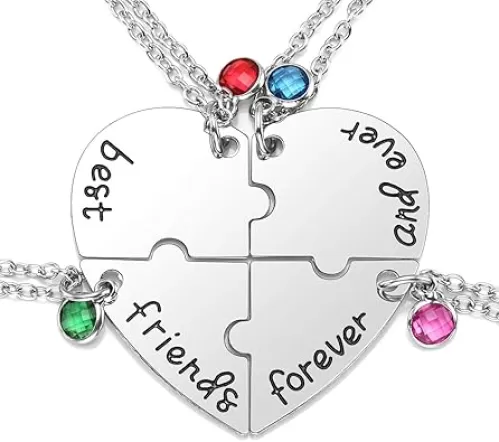 Jovivi Best Friends Forever and Ever Friendship Necklaces for 3/4, Alloy Heart Matching Puzzle Piece BBF Pendant Necklace Friendship Jewelry Birthday Gifts