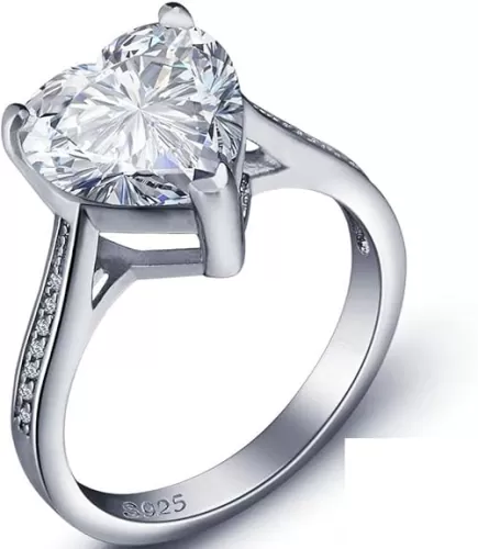 Jude Jewelers White Gold Plated Silver Heart Shaped Stone Solitaire Style Wedding Engagement Proposal Anniversary Ring (Silver, 7)