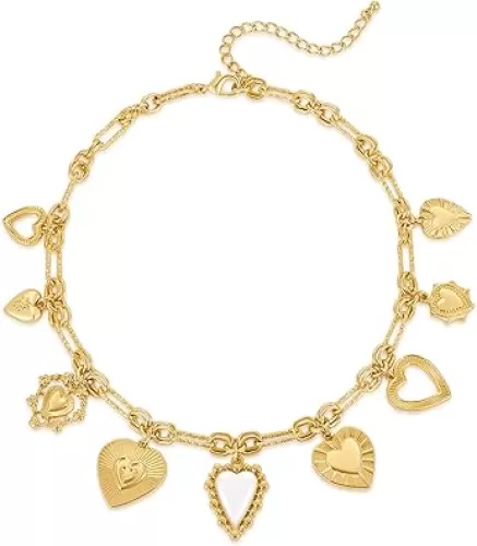 LILIE&WHITE Gold Charms Necklace For Women Heart Pendant Necklace With Crystal Chic Chain Link Necklaces Trendy Bead Gold Necklace Jewelry