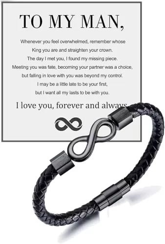 LIU JUN To My Man Bracelet For Men, Infinity Leather Braided Husband Birthday Inspirational Gifts From Wife I Love You Forever And Always Handmade Wristband Christmas Boyfriend Jewelry