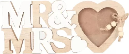 Love Heart Picture Frame, Wooden Picture Frame Heart Shaped MR MRS Waterproof Antiwear Romantic Desk Photo Frame for Anniversary Wedding Birthday