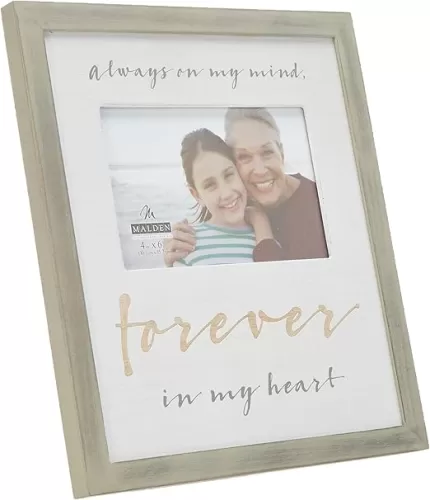 Malden International Designs 4x6 Remembrance Picture Frame Always on my mind, forever in my heart MDF Wood Picture Frame Wood mat Lasered detail, Beige