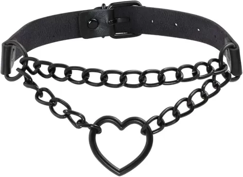 Manfnee PU Leather Choker Punk Emo Heart Pendant Chain Choker Collar Necklace for Women Adjustable
