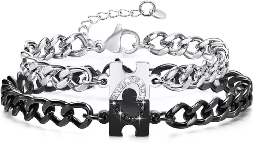 Matching Bracelets for Couples : Long Distance Relationship Gifts Puzzle Heart Stainless Steel Bracelets for Women Men His Hers Bracelets Set for Bf gf Husband Wife Friends Anniversary Promise Gift