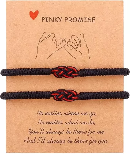 Matching Couple Bracelets for Men Women Red Black Mix Infinity Love Lucky Bracelet Tibetan Lucky Amulet Knot Bracelet With Pinky Promise Card Relationship Bracelets for Boyfriend Girlfriend