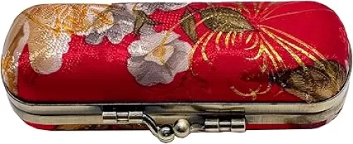 MIAO JIN Lipstick Case with Mirror Lipstick Case Storage Case Kiss Lock of Iron Mini Portable Vintage Floral Pattern Jewelry Case Cosmetic Case (Red)