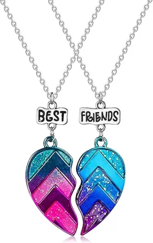 MJartoria BFF Necklace for 2-Matching Heart Best Friends Forever Rainbow Pendant Friendship Necklace Gifts for Best Friend Necklaces