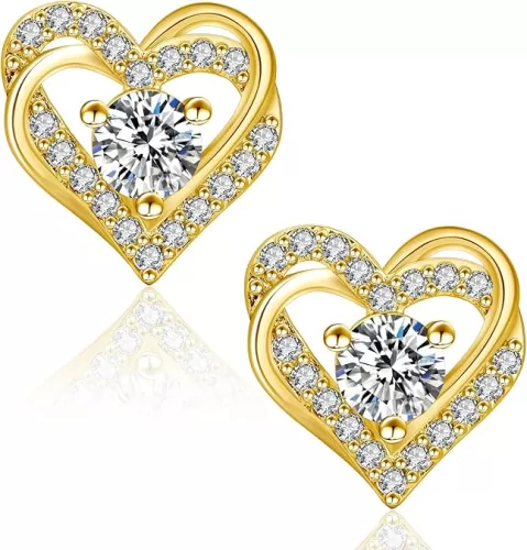 Moissanite Stud Earrings, 0.6ct-2ct Brilliant Heart Shape Lab Created Diamond Earrings, D Color VVS1 Clarity, White Gold Plated Silver Friction Back for Women