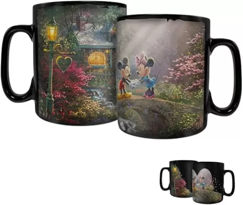 Morphing Mugs Disney – Mickey and Minnie Mouse – Sweetheart Bridge Heat Sensitive Clue Mug – Full image revealed when HOT liquid is added - 16oz Large Drinkware
