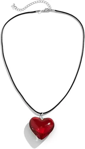 Mullike Chunky Puffy Heart Choker Necklace for Women Big Glass Heart Pendant Necklace With Elegant Braided Bow Adjustable Goth Black Velvet Chain Y2K Trendy Jewelry Gifts for Teen Girls