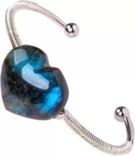 Natural Labradorite Moonstone Bracelet Charm Bracelet Moonstone Bracelet for Women Crystal Jewelry Healing Ceystal Love Shape Opening Design Handmade for Men Women Gift