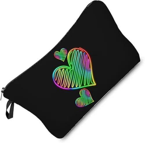 Neon Colorful Heart Cosmetic Bag Cute Small Makeup Bag Simple Scrawl Heart Pattern Travel Toiletry Organizer Zipper Pouch Present for Women Friends Sisters