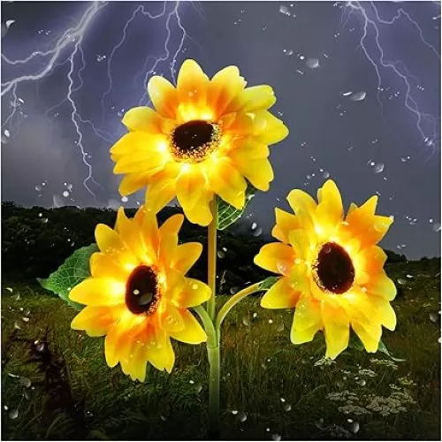 Outdoor Solar Garden Stake Lights, Upgraded LED Solar Powered Light with 3 Sunflower, Waterproof Solar Decorative Lights for Garden, Patio, Backyard (1 Pack)