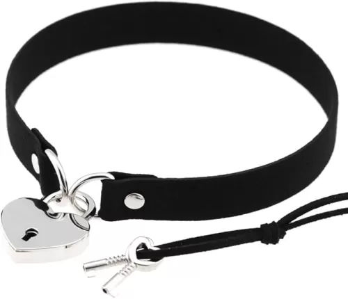Outman Women PU Leather Punk Choker Necklace Goth Choker Collar Waist Belt Gothic (Black with Heart Lock)