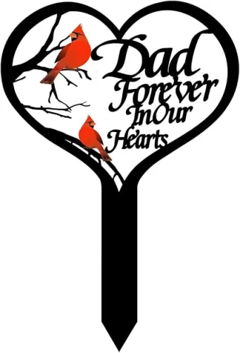 OZIO Memorial Grave Markers for Cemetery, Heart Memorial Plaque Stake Cardinals Garden Stake Memorial Metal Grave Stake Decoration for Mom Dad Cemetery Outdoors Yard Garden