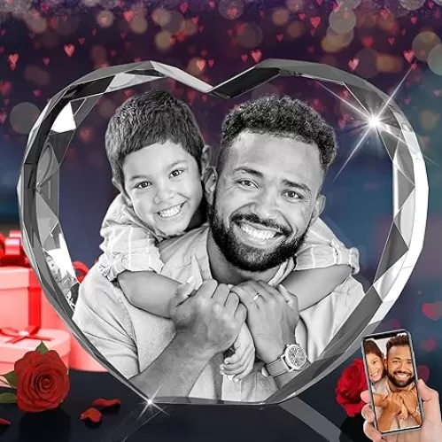Personalized 3D Crystal Photo, Gifts for Father, Dad, Mom, Her, Woman, Wife, Him, Husband, Custom 3D Picture, Birthday, Anniversary, Couples, Girlfriend Gifts, Heart