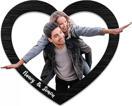 Personalized Cartoon Style 3D Wooden Photo Frame，Custom Heart Shape Picture Frame Customizable Pixar style Portrait with Photo, Gift for Boyfriend, Girlfriend, Husband, Wife