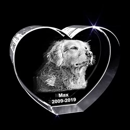 Personalized Pet Photo | 3D Engraved Crystal Keepsake | Gift/Decor | Collectible | Souvenir | Customized | 3D Crystal Photo Gift | Personalized |3D Photo Engraved Crystal | Home Decor (Small Heart)