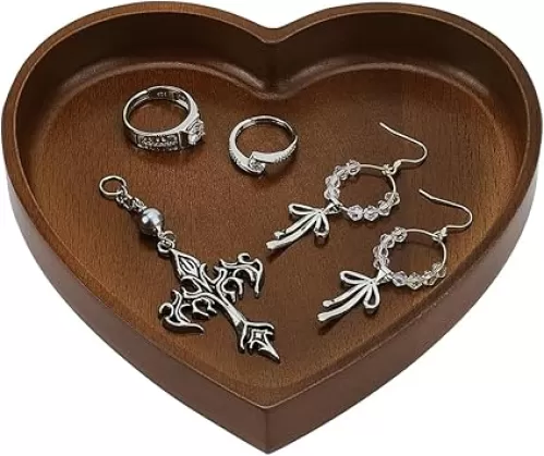 PH PandaHall Wood Heart Bowl Holder, 6" Heart Trinket Dish Wood Beech Jewelry Tray Decorative Bowl Dish Functional Organizer Farmhouse Serving Tray Plate for Table Centerpiece Home Party Wedding