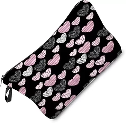 Pink Heart Makeup Bag Cute Small Organizer Zipper Pouch Pink Heart Cosmetic Bag Present for Women Friends Sisters