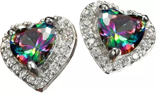 Platinum Plated Heart Shaped Cubic Zircon Solitaire Style Wedding Statement Party Stud Earrings