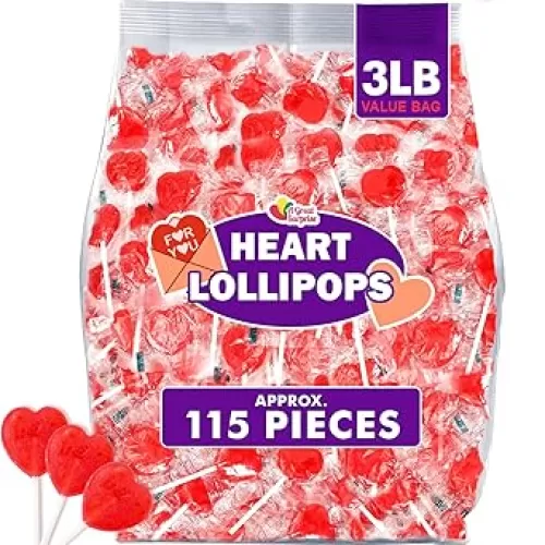 Red Heart Lollipops - 3 Pounds - Heart Shaped Suckers - Red Candies for Candy Buffet - Strawberry Flavored