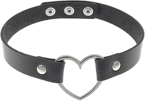 ReNext Gothic Punk Choker, PU Leather Short Necklace with Heart Shape Connector (Black)