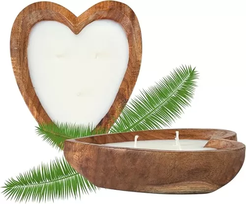 Restaurantware Dough Bowl Candle 1 Pack of 7.1" x 5.5" x 2" Scented Wooden Dough Bowl Candle Heart Shaped Cinnamon Fragrance Cotton Wick Double Wax Blend Unique Table Decor for Homes and Gifts