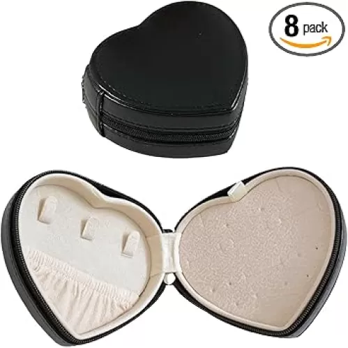 RT&BS Heart Shaped Travel Jewelry Box, Small Travel Jewelry Case for Rings Earrings Necklaces, Gifts for Women Girls (Black)