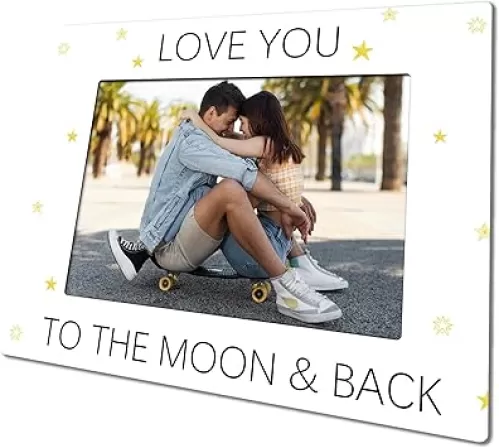 Rustic Printing White Photo Frame For 4 X 6" Picture With Back Bracket, Love You To The Moon & Back For Couple Anniversary Keepsake Picture Frame, Home Office Decor Or Heart-Warming Gifts-C06