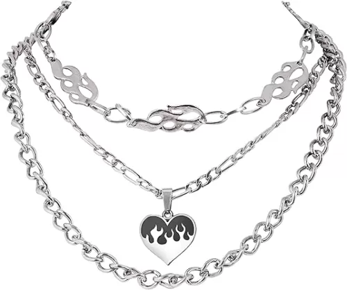 Sacina Goth Grunge Y2K Layered Flame Heart Choker, Chunky Necklace, Goth Chokers Necklace, Halloween Christmas New Year Jewelry Gift For Women, Men