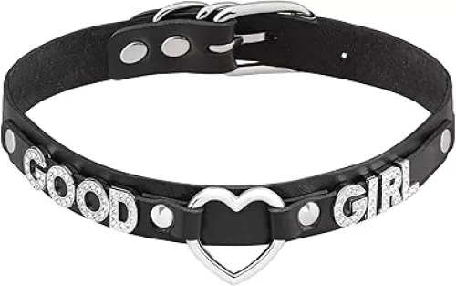 Sacina Gothic Punk Heart Letter Choker, Black Choker, Black PU Leather Chocker Collar, Gothic Goth Necklace, Halloween Jewelry Gift for Women