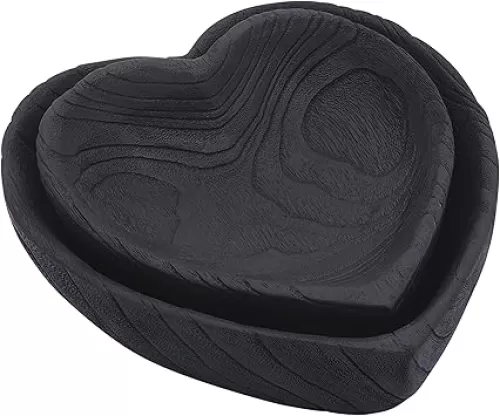 Sagebrook Home Set of 2 Heart Shaped Decorative Bowls - Paulownia Wood Display Trays for Home & Office - Rustic Accent for Living Room, Bedroom & Coffee Table - 3", 2" Black