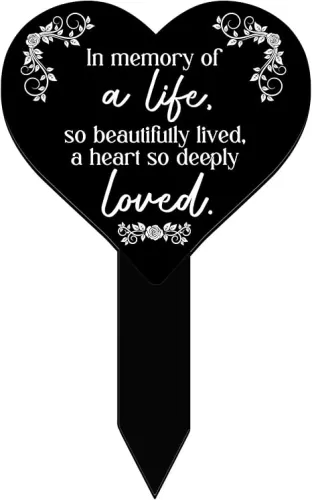 Sieral Memorial Grave Markers Heart Shaped Remembrance Plaque Stake Memorial Garden Marker for Cemetery Black Sympathy Plaque Garden Grave Decoration for Relative Friend Cemetery Outdoors Yard