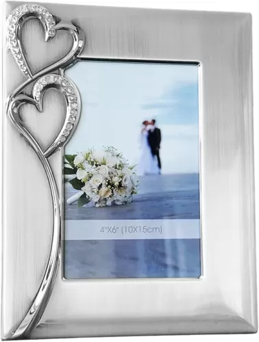 Silver Picture Frame 4x6 with Hearts – Thoughtful Gift Idea for Weddings, Engagement for Couples, Newlyweds, Bridal Shower, Anniversary, Valentines