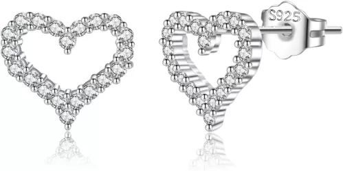 SLUYNZ Solid 925 Sterling Silver CZ Heart Earrings Stud for Women Teens Small Heart Stud Earrings Love