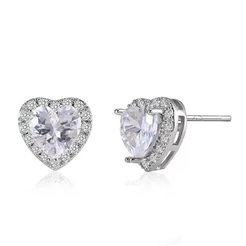 Sparkly Silver Heart Stud Earrings Cubic Zirconia Dainty Love Heart Earrings Jewelry for Wedding Valentine's Day
