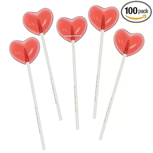 Sparko Sweets Mini Red Heart Lollipops, Handcrafted in USA, Cherry Flavor, 100 Pieces, 1.4 Inch Diameter – Perfect for Parties, Weddings, and Valentine’s Day Favors